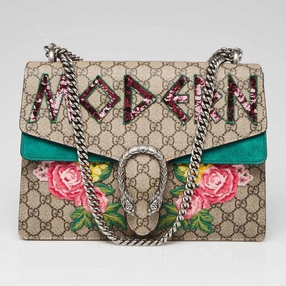 Gucci Beige GG Supreme Canvas Embroidered Sequin Medium Dionysus Shoulder Bag - Picture 1 of 11